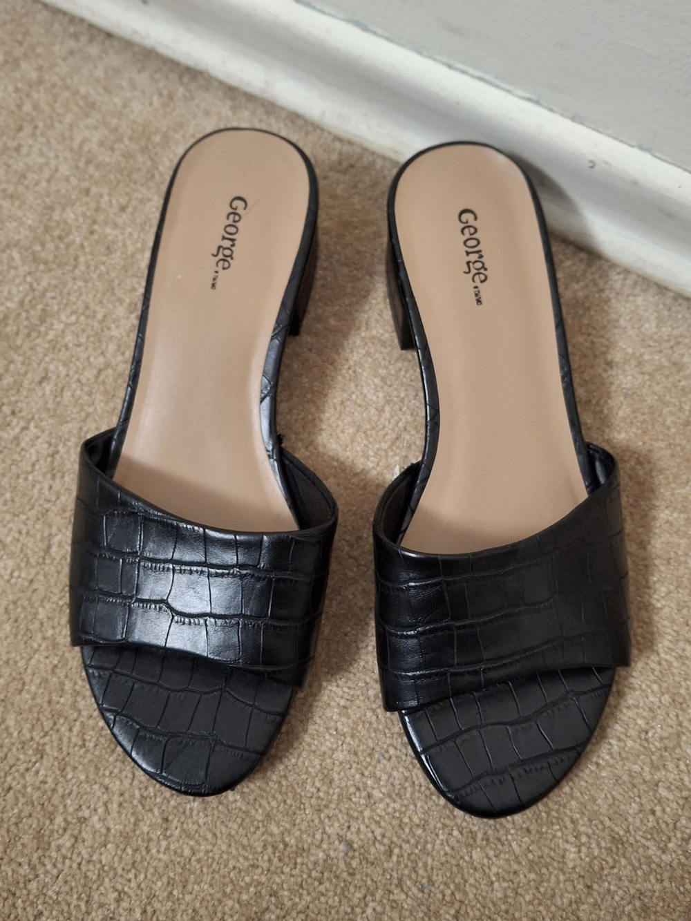George Black Croc-Embossed Open-Toe Slide Mules